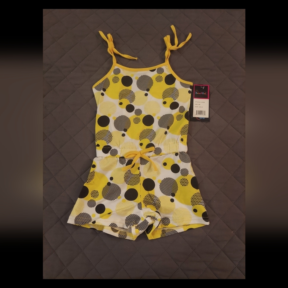 Yellow and Black Polka Dot Romper